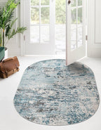 Rugs.com Leipzig Collection Rug – 5x8 Oval Blue Low-Pile Rug Perfect for Living Rooms, Large Dining Rooms, Open Floorplans