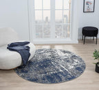 Keen Home Design Area Rugs - 8ft Round Non-Shedding, Abstract Rugs for Kitchen, Living Room, Bedroom, Dining Room, Entryway - Size: 7'10" Round, Navy/Grey/White