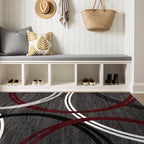 Rugshop Modern Wavy Circles Design Non-Shedding Area Rug, Carpet for Bedroom or Living Room, Red, 4' x 6'