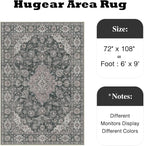 HUGEAR Retro Black Area Rug 6x9 Machine Washable Living Room Rugs Distressed Vintage Floral Low Pile Carpet Bedroom Office Dining Room Laundry Room Non Slip Soft Lightweight