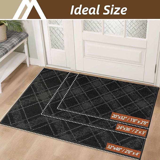 COSY HOMEER Plaid Door Mat 24" x 36",Dirt Trapper Entryway Rugs,Non-Slip Washable Farmhouse Doormat,Low Profile Welcome Mats for Paws Dark Grey