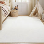 Area Rug for Living Room - 3x5 Soft Faux Rabbit Fur Modern Geometric Wave Carpet for Bedroom, Light Beige