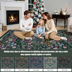 8x10 Area Rugs for Living Room: Floral Washable Rug Vintage Large Soft Boho Non-Slip Carpet Indoor Floor Stain Resistant Carpets for Bedroom Dining Room Farmhouse Nursery Home Office Dark Green