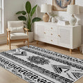 Area Rugs Moroccan for Living Room 7x10, Washable Non-Slip Boho Rug, Neutral Farmhouse Soft Carpet for Bedroom, Kitchen, Dining Room, Entryway, Geometric Print Tribal Carpets, Black and White