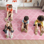Amearea Fluffy Indoor Trellis Rug, Soft Moroccan Home Rugs for Bedroom, Shag Modern Area Rug for Living Room Kids Room Nursery, Easy Clean, Home Decor Low Pile Carpet, Pink 4x6 Feet