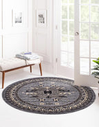 Unique Loom Taftan Collection Border Geometric Tribal Inspired Design Area Rug (8' 0 x 8' 0 Round, Gray/ Black)