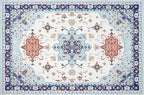 Phantoscope Washable Area Rug 4'x6' Non-Slip, Vintage Boho Rugs for Living Room, Bedroom, Dining Room, Medallion Persian Symmetrical Pattern, Low-Pile Foldable Floor Carpet, vory Blue/Orange
