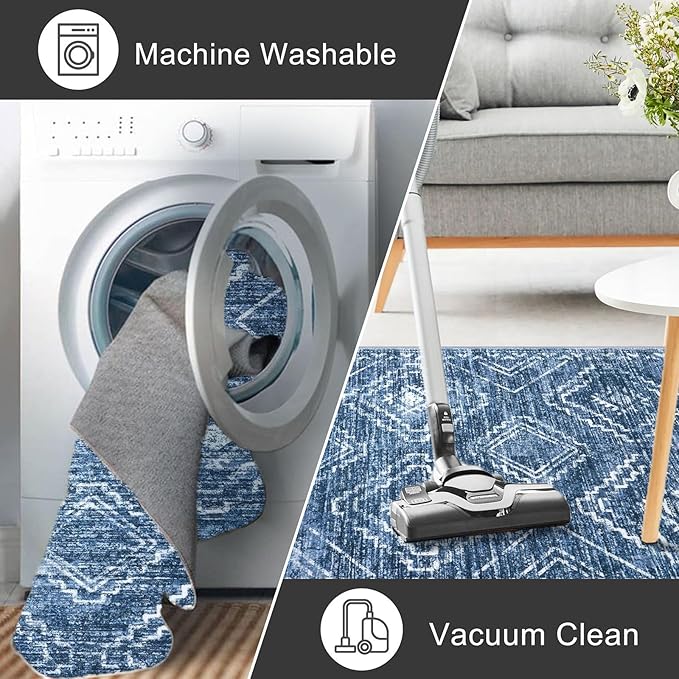 KILOCOCO Hallway Runner Rug 3x10 Runners for Hallways Washable Runner Rug Non Slip Rubber Backed Low-Pile Runners for Bedroom Kitchen Living Room Laundry Room Boho Rugs, Stonewashed Blue