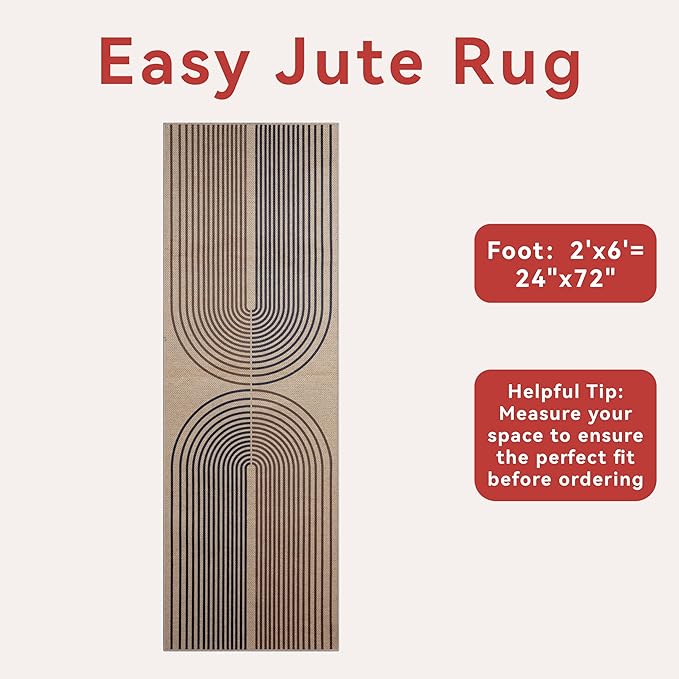 Tangsoo Rainbow Easy Jute Rug 2x6 Washable Runner for Hallways,Non-Slip Ultra Thin Dark Brown Outdoor Runner Carpet,Contemporary Kitchen Door Mat for Laundry Bedroom Entryway Porch