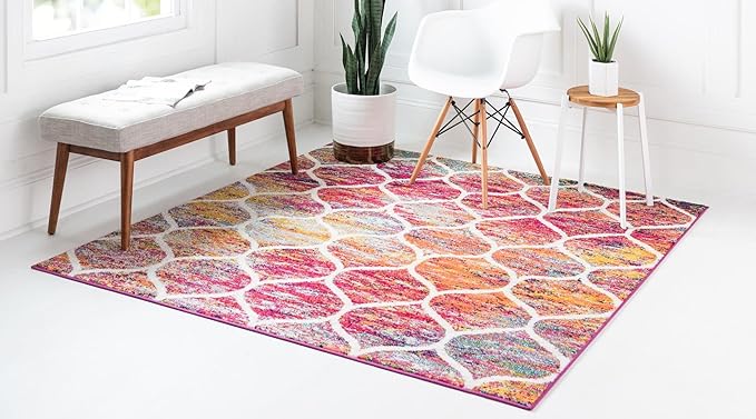 Rugs.com Lattice Frieze Collection Rug – 8' Square Multi Medium Rug Perfect for Living Rooms, Kitchens, Entryways