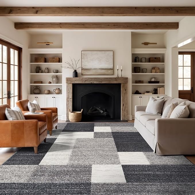 Rugshop Modern Boxes Design Non-Slip (Non-Skid) Area Rug 8 x 10 (7' 10" x 10') Gray