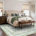 8x10 Area Rugs for Living Room, Machine Washable Non Slip Vintage Rugs, Low Pile Lightweigt Print Indoor Rug for Bedroom, Dining Room, Home Office, Cream Green