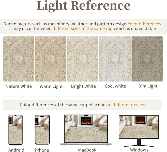 SERISSA Area Rug 3x5 Boho Rugs for Bedroom, Washable Non-Slip Living Room Rug, Ultra Soft Print Distressed Vintage Beige Rug Low-Pile Throw Carpet for Entry Kitchen Bedroom Nursery Dorm Decor