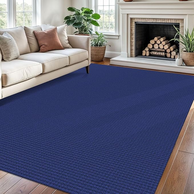 Braided Area Rug 6x9 Ft Washable Rugs for Living Room Bedroom Rugs Rubber Backed Boho Dining Room Rug Cotton Living Room Woven Floor Carpet for Nursery Playroom, Royal Blue/Navy