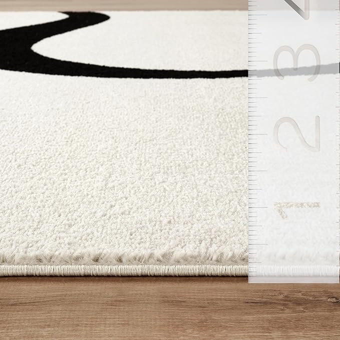 Abani Abstract Beige/Black Area Rug - 5'x8' - Modern Curved Line Design - Deco Collection - Easy to Clean - Durable for High Traffic Areas - Bedroom, Office & Kitchen - Medium Pile