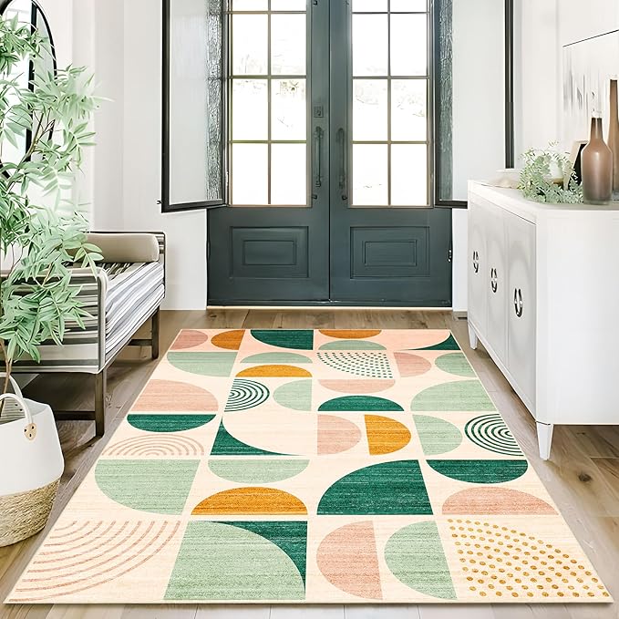 MUJOO Green Rug Boho Washable,3x5 Area Rugs for Bedroom Entryway Living Room Bedside,Small Throw Floor Carpet Non Slip Soft Indoor Modern Abstract Sage Green