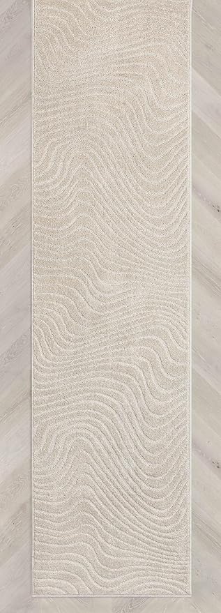 Well Woven Custom Size Hallway Stair Runner - Choose Your Length - 27 Inches Wide x 80 Feet Long Runner (27" x 80' Runner) Rug - Ivory Sibi Soft Touch, Modern Abstract - Hi-Lo Pile