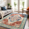 Area Rugs 5x7, Low Pile Washable Rugs, Soft Vintage Distressed Rugs for Bedroom, Living Room, Dining Room, Water Repellent, Non Shedding, Terracotta