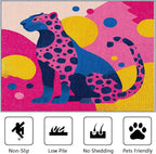 Leopard Large Area Rug - 7x10 Rug - Colorful Abstract Geometric Animal Pop Art Rugs for Living Room Non Slip Low Pile Machine Washable Area Rugs, Leopard Carpets Home Decor & Gifts