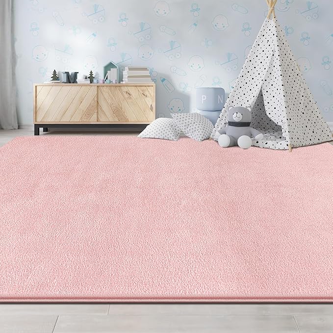 Large Area Rugs for Living Room Bedroom, 4x6 Feet Pink Rug, Minimalist Modern Shag Rug, Soft Thick Comfy Memory Foam Indoor Carpet, Non-Slip Washable Rug for Boys Girls Dorm Nursery Room Home Decor