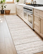 LUMI Washable Rug, 23x59 Kitchen Rugs for Entryway Bathroom, Non-Slip Indoor Door Mat Ultra-Thin, Small Oriental Throw Carpet for Bedroom Entry Office, White and Brown