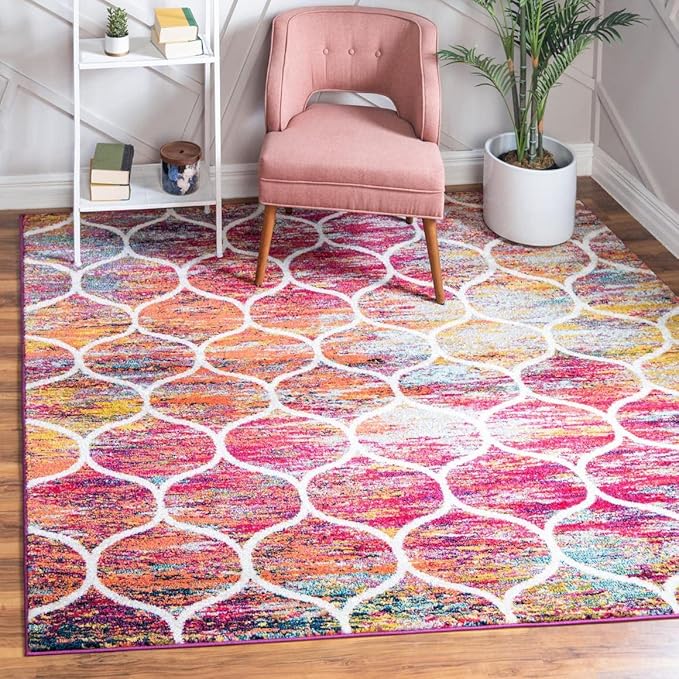 Rugs.com Lattice Frieze Collection Rug – 10' Square Multi Medium Rug Perfect for Living Rooms, Kitchens, Entryways