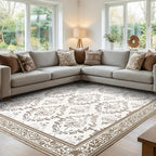 SOULFUL Medium Pile 2x3 Entryway Rug - Soft Underfoot Small Area Rug - Brown Boho Floral - Washable Non-Slip - Perfect for Hallway Kitchen Bedroom Bathroom Indoor Entrance