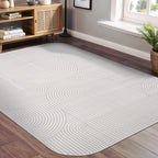 Beverly Rug Modern Geometric Area Rug 8x10 Low-High Pile Durable Soft Abstract Semi-Circles Indoor Rugs for Living Dining Room Office Stain Resistant Non Shedding Indoor Carpet Beige White 8 x 10