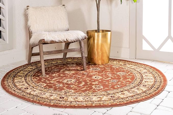 Unique Loom Voyage Collection Traditional Oriental Classic Intricate Design Area Rug (6' 0 x 6' 0 Round, Terracotta/Ivory)