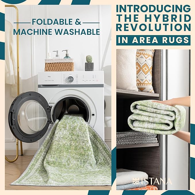 Istana Hallway Runner Rug 2.5x8 - Light Green Kitchen Rugs Non Slip Washable -Silk's Soft Touch Carpet Runner - Stylish Rugs for Home