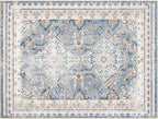 Phantoscope Washable Area Rug 9'x12' Non-Slip, Vintage Neutral Rugs for Living Room, Bedroom, Dining Room, Distressed Boho Geometric Medallion Pattern, Low-Pile Foldable Floor Carpet, Dusty Blue/Multi