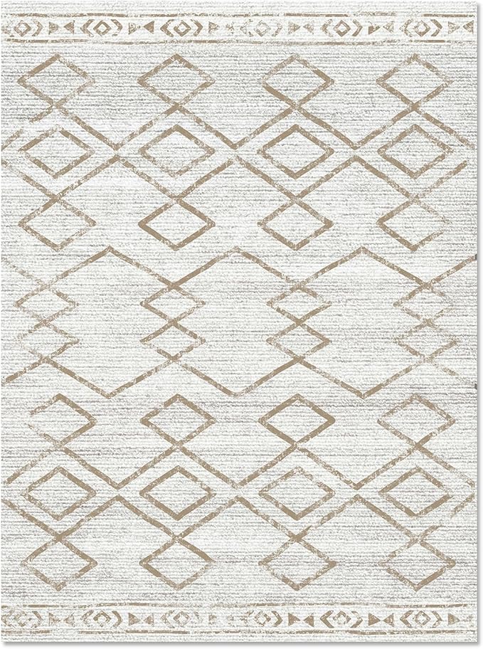 jinchan Moroccan 8x10 Area Rugs for Living Room - Machine Washable Soft Modern Geometric Stain Resistant Ultra-Thin Low-Pile Large Rug Non-Slip Carpet for Bedroom Kitchen Dining Room (8x10ft, Taupe)