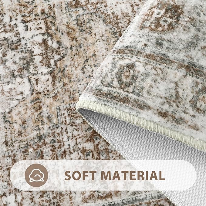 Uphome Bathroom Runner Rug, Distressed Farmhouse Boho Khaki Bath Mat, Non Slip Washable Long Bath Rugs, Vintage Traditonal Soft Velvet Bathroom Runner for Bathtub Sink Shower, 18x47 inch