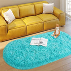 Soft Fluffy Area Rug for Bedroom, Teal Blue Fuzzy Shaggy Oval Throw Rugs for Bedside, Non-Slip Cozy Plush Shag Carpet for Kids Room Nursery Dorm Living Room, 2.6 x 5.3 Feet