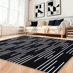 YIHOUSE Abstract Washable Rug 8x10,Ultra Thin Non Slip Black Rugs for Living Room,Modern Minimalist White Stripe Rugs for Bedroom,Dining Room Office Playroom (8'x10',Black-3)