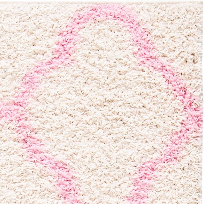 SAFAVIEH Dallas Shag Collection Runner Rug - 2'3" x 8', Ivory & Light Pink, Trellis Design, Non-Shedding & Easy Care, 1.5-inch Thick Ideal for High Traffic Areas in Living Room, Bedroom (SGD257P)