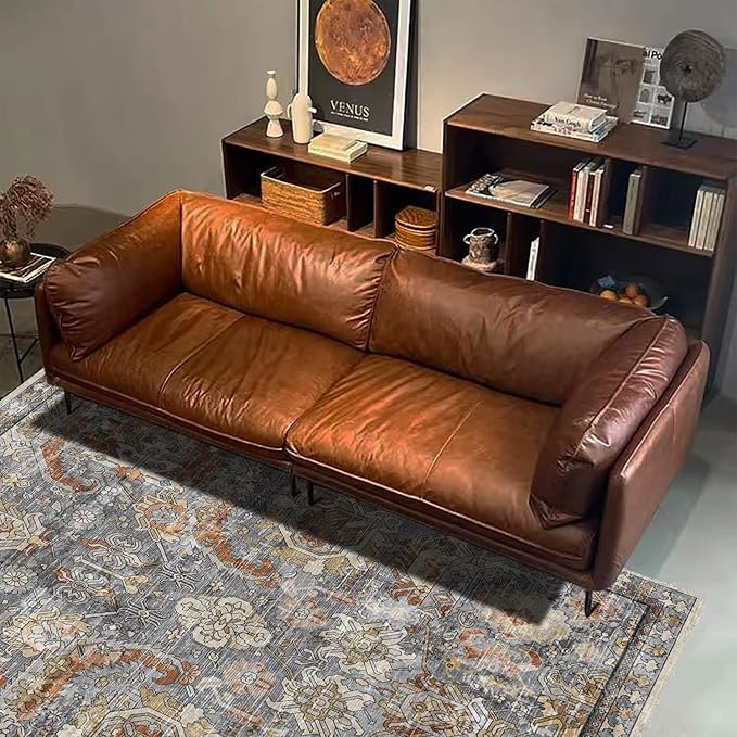 RUGSURE Washable Area Rugs - Perfect for Living Room, Bedroom, Kids Room, Nursery - Stain & Water Resistant Non-Slip, Pet & Child Friendly, Vintage Tribal Area Rugs (Turmeric and Grey, 5' x 7')
