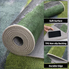 Ciicool 8ft Round Washable Rug, Modern Abstract Circle Rugs, Non-Slip Thin Lightweight Rug Green Circular Print Distressed Carpet for Bedroom Living Room Under Dining Table Home Office Decor