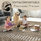 2x8 Machine Washable Runner Rug, Kitchen Hallway Area Rug, Brown Vintage Moroccan Rug Ultra Non-Slip Low Pile Soft Faux Wool Carpet, Kids and Pets Friendly for Bedroom Entryway Bedside Decor Rug