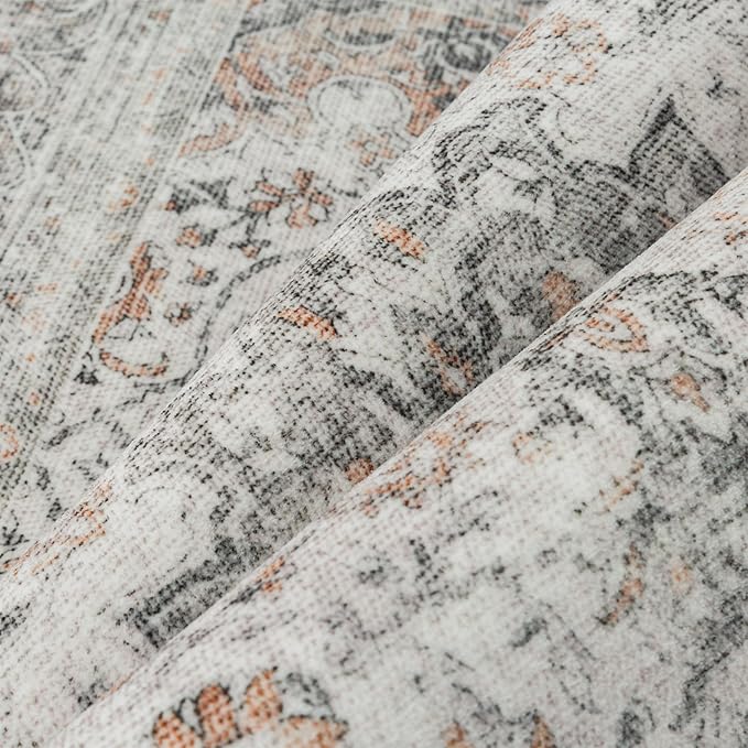 8x10 Washable Vintage Area Rug for Living Room Bedroom Soft Tranditional Non Slip Large Throw Rug Lightweight Floral Low Pile Distressed Carpet Office Playroom Dining Room