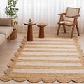 HOMEMONDE Scalloped Jute Area Rug 8'x10' Natural Stripe - Boho Home Décor Farmhouse Style Eco-Friendly Fiber Rug Hand Braided Rustic Vintage for Living Room, Bedroom, Dining Room, Hallway, Kitchen
