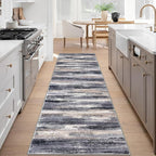 Modern Abstract Runner Rug 3x8, Grey Black Multi Washable Kitchen Runner Non-Slip Soft Hallway Rug Runner Thin Print Faux Wool Carpet for Entryway Bedroom Laundry Room Indoor Home Office Decor