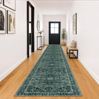 KOZYFLY Runners for Hallways 3x18 Ft Extra Long Washable Faux Wool Thin Runner Rug Printed Stair Carpet for Entryway Bedroom Kitchen Hallway Living Room, Dark Green