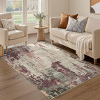 3x5 Area Rug Living Room Rugs - Washable Neutral Modern Abstract Soft Thin Rug Indoor Floor No Slip Rug Carpet for Bedroom Under Dining Table Home Office Decor - Purple/Green/Beige