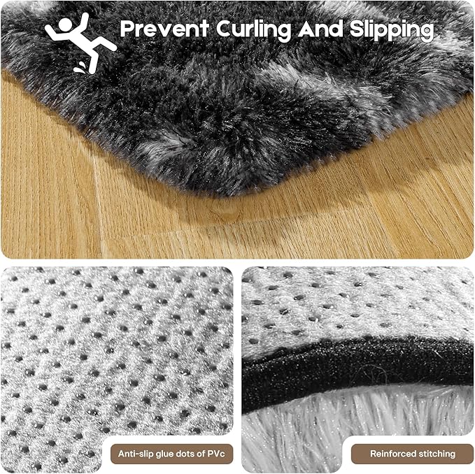 Area Rugs 9x12 Living Room, Fluffy Large Rugs for Bedroom, Soft Shag Fuzzy Non-Slip Carpet for Kids Boys and Girls Nursery Room Dorm Indoor Home Decor (Black and White, 9ft x 12ft)