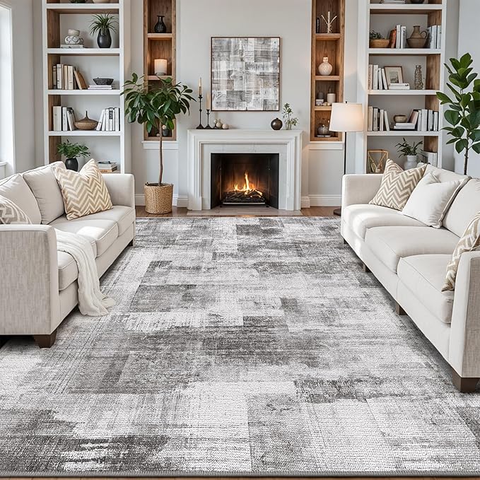 LUMI 5x8 Washable Area Rug for Living Room, Ultra Soft Modern Neutral Grey Rugs Non Slip with Rubber Backing, Low Profile, High Traffic, Stain Resistant Carpets, Ideal for Bedroom, Dining Room