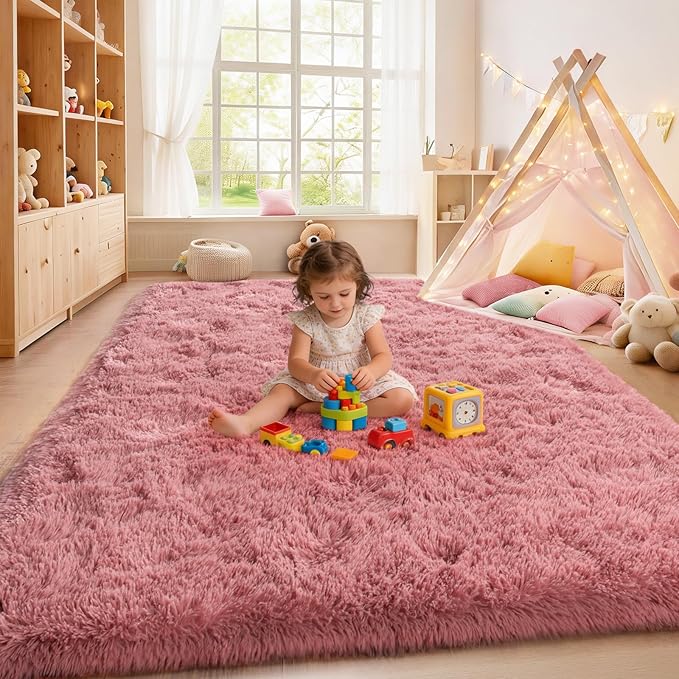 9x12 Ultra Soft Shag Area Rug for Living Room and Bedroom - Plush Modern Floor Carpet for Home Decor, Blush