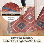 Area Rug 4x6 Rug Machine Washable Non-Slip Low Pile Print Pattern Western Rug for Living Room Bedroom Entryway Tribal Series -Red/Orange