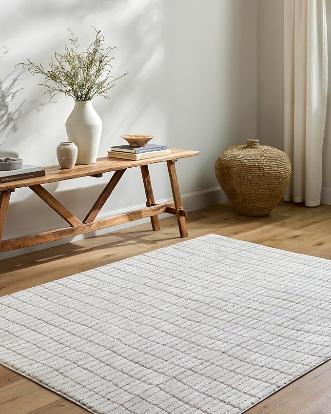 Livabliss x Our PNW Home Cascade Minimalist Striped Area Rug, 12' x 15', Ivory/Light Brown
