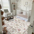 Washable Area Rug 5x7 - Boho Living Room Rug Soft Farmhouse Bedroom Rug Ultra-Thin Cream Colorful Vintage Traditional Floral Dining Room Rugs for Under Table Indoor Carpet for Living Room